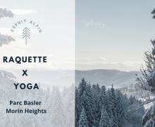 Affiche pour l'activité Raquette X Yoga se tenant au parc Basler, Morin Heights